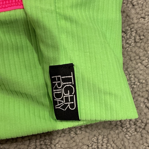 Teal, Hot Pink & Neon Green Colorblock Ribbed Crop Top - Picture 5 of 6